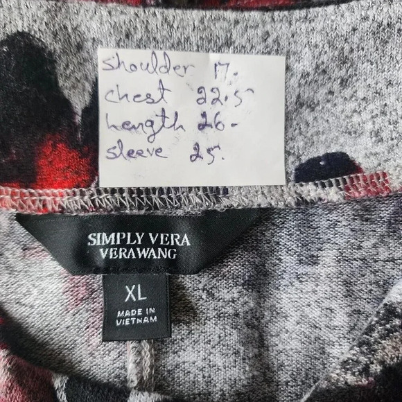 Simply Vera Vera Wang Top Size XL Gray Floral V-Neck Asymmetrical Long Sleeve - Picture 6 of 10